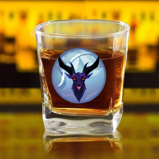 Gothic Deer Goat Red Eyes Square Whiskey Glasses