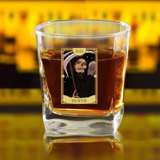 Anime Tarot Card Death Grim Reaper Occult Gothic W Square Whiskey Glasses