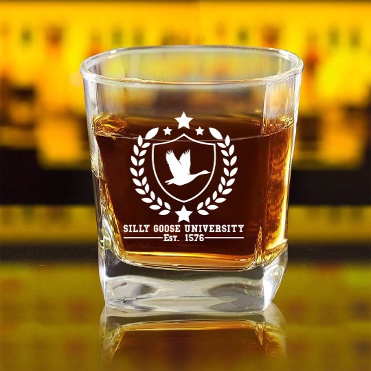 Silly Goose University Established 1576 Goose Square Whiskey Glasses