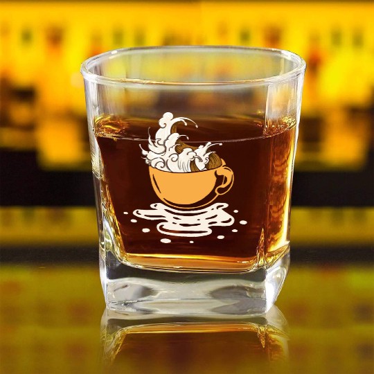 Japanese Big Wave Coffee Drinker Kanagawa Coffee Square Whiskey Glasses