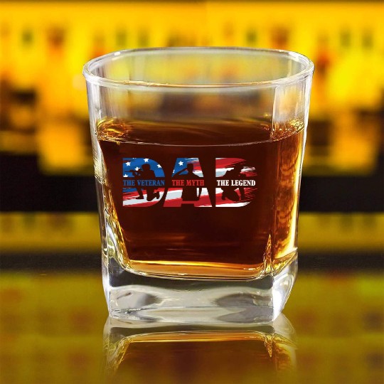 Veteran Dad American Flag US Father Patriotic Square Whiskey Glasses
