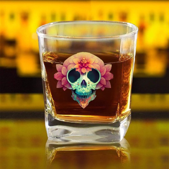 Floral Skull Candy Square Whiskey Glasses