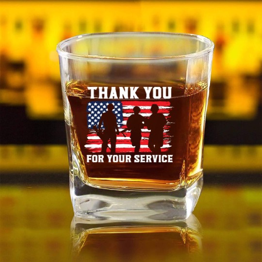 Patriotic Veteran USA Flag American Memorial Day Square Whiskey Glasses