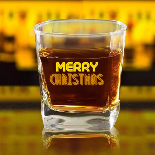 Merry Christmas Yellow Neon Colors Square Whiskey Glasses