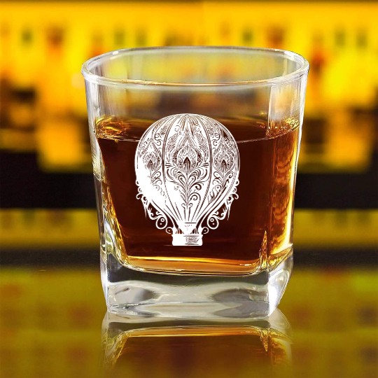 Vintage Hot Air Balloon Fan Design Square Whiskey Glasses