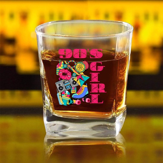 "90s Girl" Vintage Nostalgia Square Whiskey Glasses