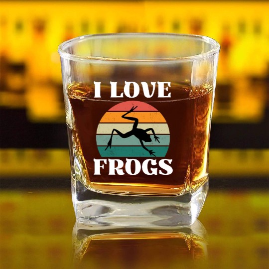I LOVE FROGS RETRO SUNSET Square Whiskey Glasses