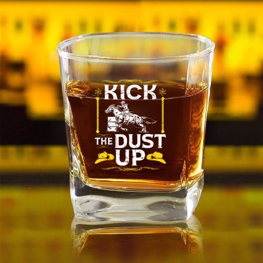 Barrel Racing Kick The Dust Up Rodeo Cowgirl Barr Square Whiskey Glasses