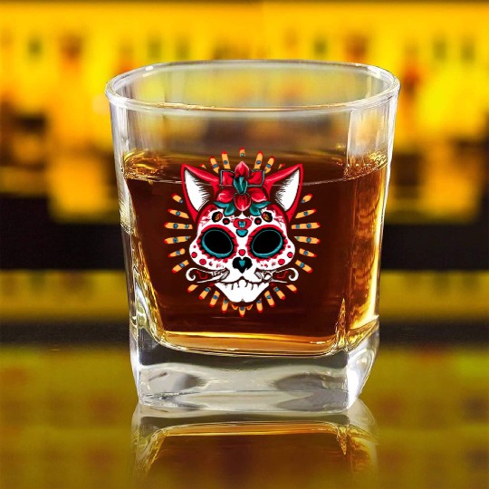 Day of the dead Cat Square Whiskey Glasses