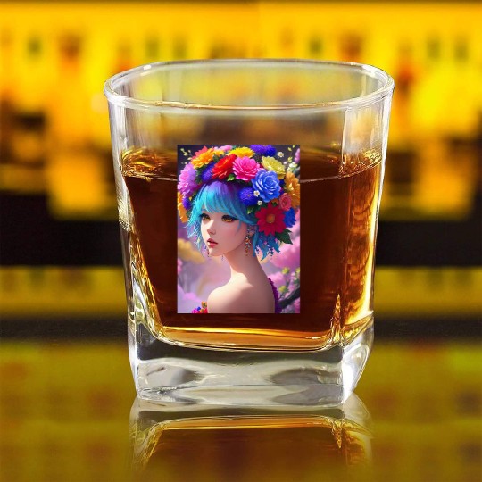 Spring Girl with a bouqet of flowers garland #21 Square Whiskey Glasses
