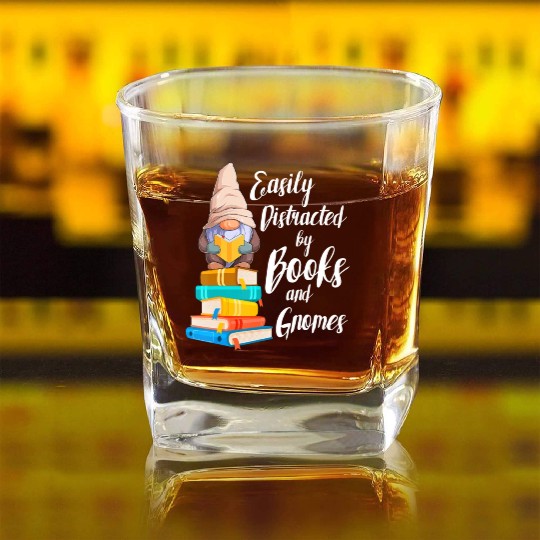 Garden Gnome Easily Distracted By Books Gnomes Bo Square Whiskey Glasses