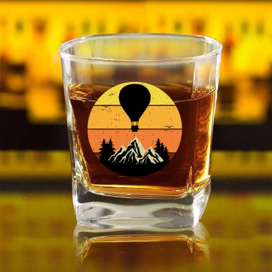 Hot Air Ballooning Hopper Balloon Retro Vintage Square Whiskey Glasses