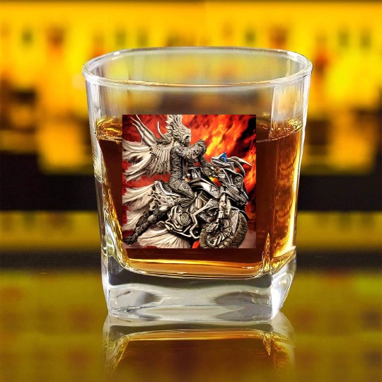 Devil Hellfire Riding Motorcycle Square Whiskey Glasses