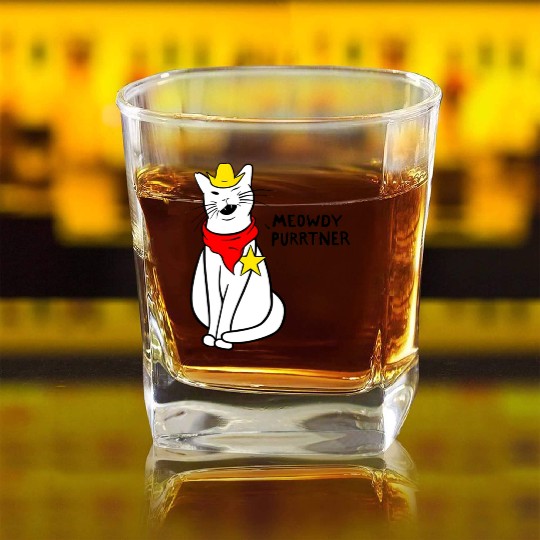 meowdy cat partner Square Whiskey Glasses