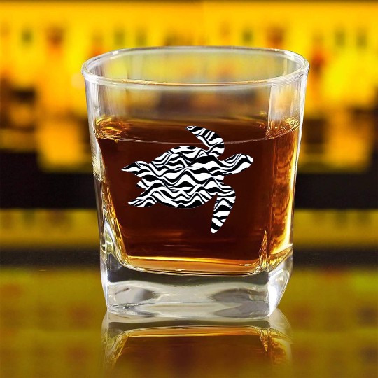 Ocean Sea Turtle, Beautiful white Foamed Waves of Square Whiskey Glasses