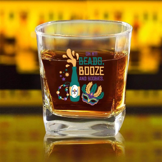 Mardi Gras Carnival Mask Beer Beads Boobies Square Whiskey Glasses