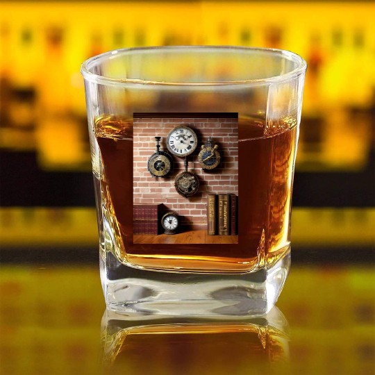 Ai art steampumk clocks Square Whiskey Glasses