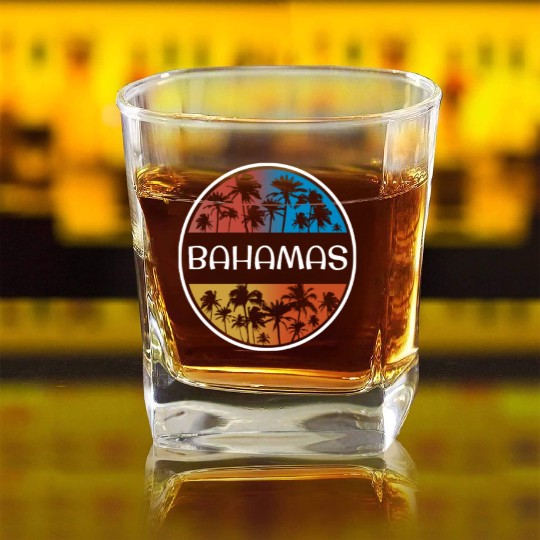 Bahamas Stylish Vacation Souvenir Palm Tree Square Whiskey Glasses