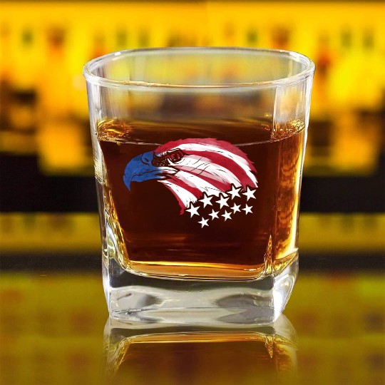 Bald Eagle Us Flag Colors Square Whiskey Glasses