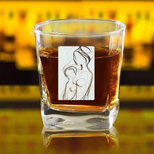 Black, Gold & White Abstract Mother & Daughter Square Whiskey Glasses