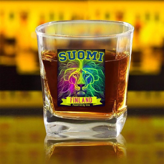 Neon Suomi Finland Lion powered by Sisu Square Whiskey Glasses