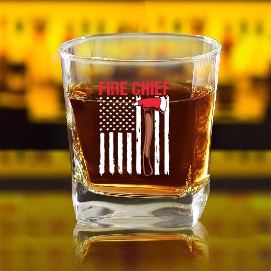 American Flag Patriotic Firefighter Fire Chief Square Whiskey Glasses