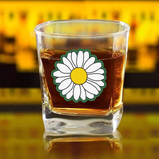 green daisy flower Square Whiskey Glasses