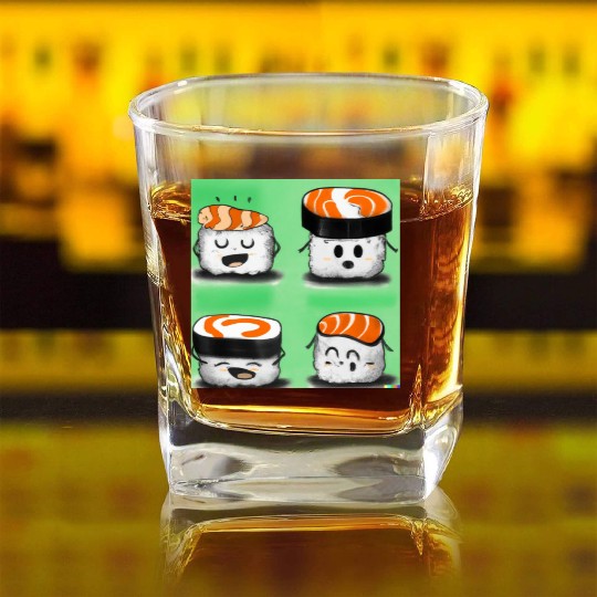 Happy Cheerful Sushi I Love Sushi Design Square Whiskey Glasses