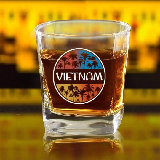 Vietnam Stylish Vacation Souvenir Palm Tree Square Whiskey Glasses