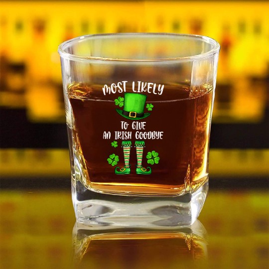 Irish Shamrock St Patricks Cow Square Whiskey Glasses
