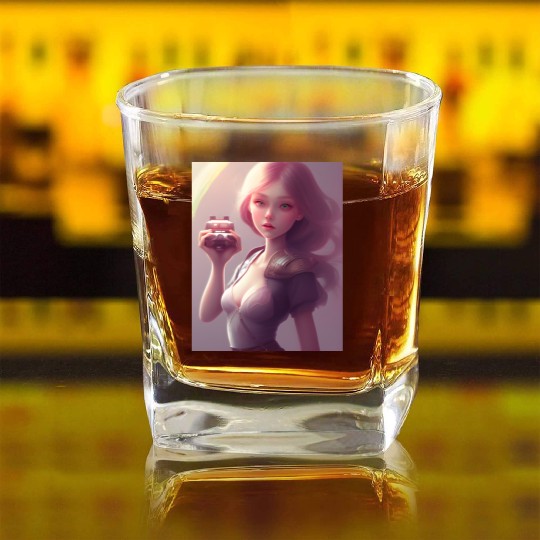 #2 teen gamer girl AI ART Square Whiskey Glasses