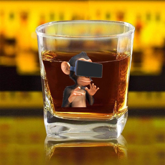 Monkey with VR glasses Square Whiskey Glasses