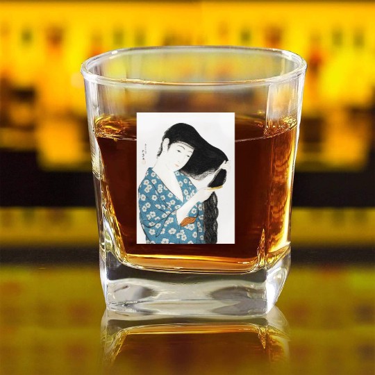 Japanese Woman Kimono Hair Ukiyoe art Square Whiskey Glasses