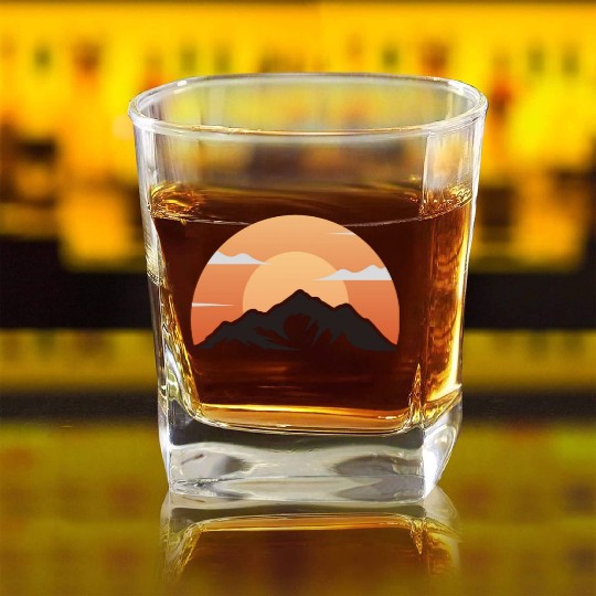 "Mountain Sunset: Embrace the Beauty of Nature" Square Whiskey Glasses