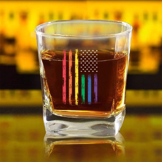 LGBTQ Patriotic Rainbow US Flag Square Whiskey Glasses