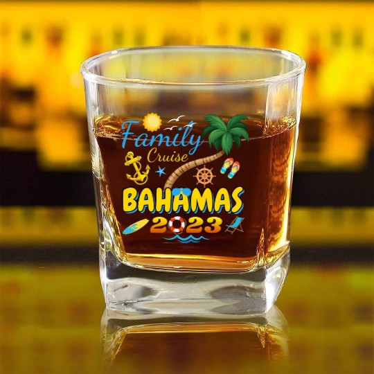 Family Cruise Bahamas 2023 Matching Group Summer Square Whiskey Glasses