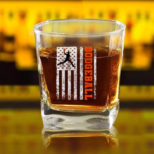 American Flag Dodgeball Player Coach Team Sports Square Whiskey Glasses