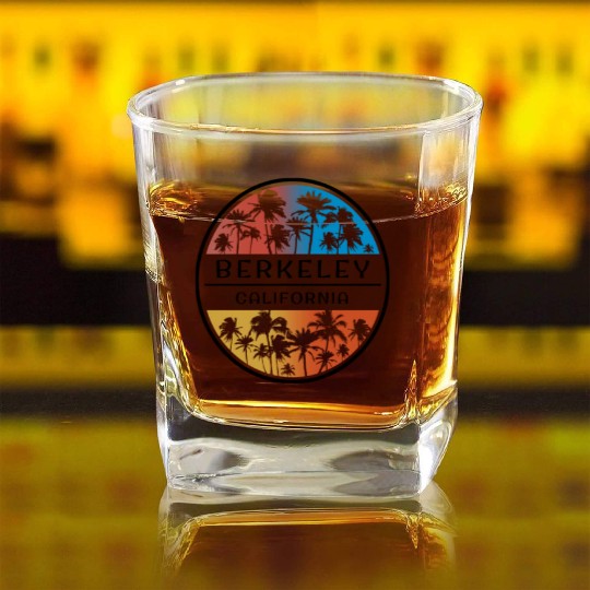 Berkeley California Palm Tree Stylish Vacation Square Whiskey Glasses