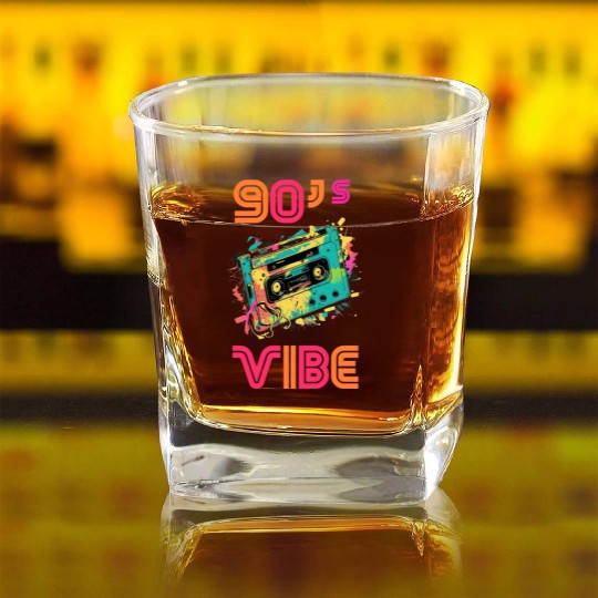 90s Vibe - I Love The 90s - Retro 90s Neon Square Whiskey Glasses