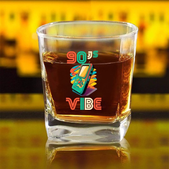 90s Vibe - I Love The 90s - Retro 90s Neon Square Whiskey Glasses