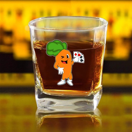 Carrot At Poker With Poker Cards Square Whiskey Glasses