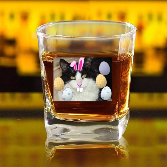 Easter Bunny Cat Face Decor Square Whiskey Glasses