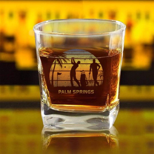 Retro Palm Springs Golf Golfing Fan Golfer Gift Square Whiskey Glasses