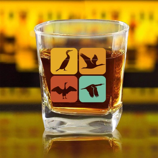 Retro Cormorant Birds I Aesthetic I Cormorant Bird Square Whiskey Glasses