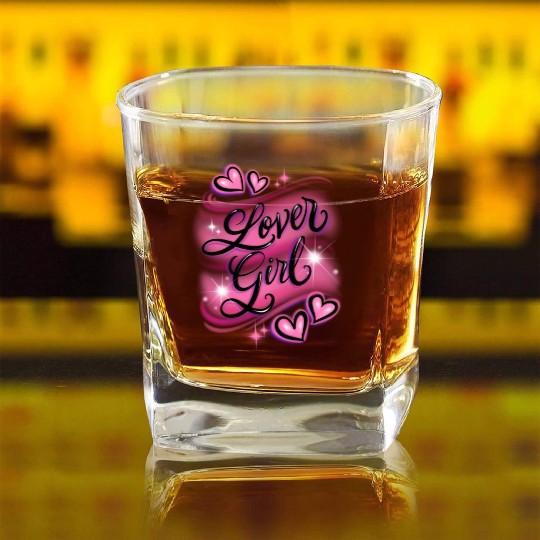 Lover Girl pink airbrush design Square Whiskey Glasses