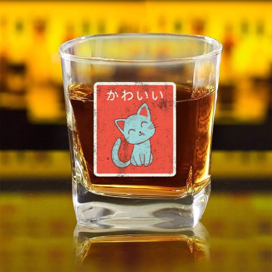 Vintage Japanese Kawaii Cat Cool Japanese Cats Square Whiskey Glasses