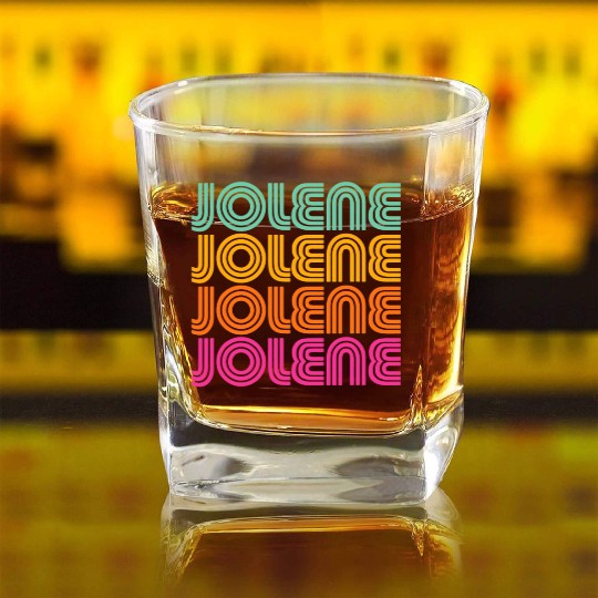 Jolene Retro Vintage 70s 80s Rainbow Pink Song Sun Square Whiskey Glasses