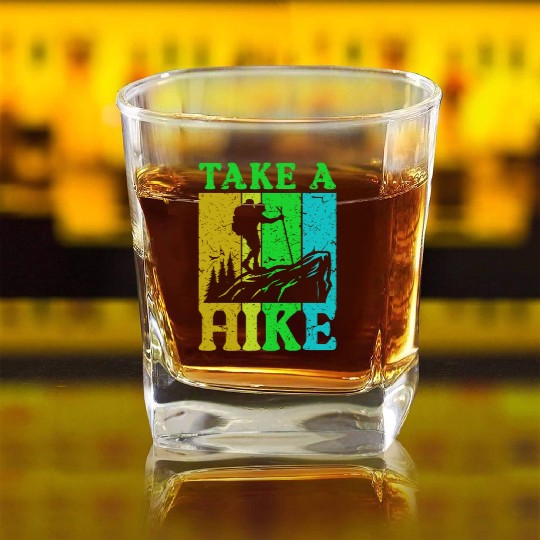 Take a Hike Wanderlust Hiker Hiking Mountains Square Whiskey Glasses