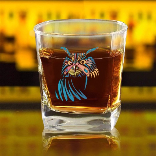Colorful Owl Bird Nature Square Whiskey Glasses