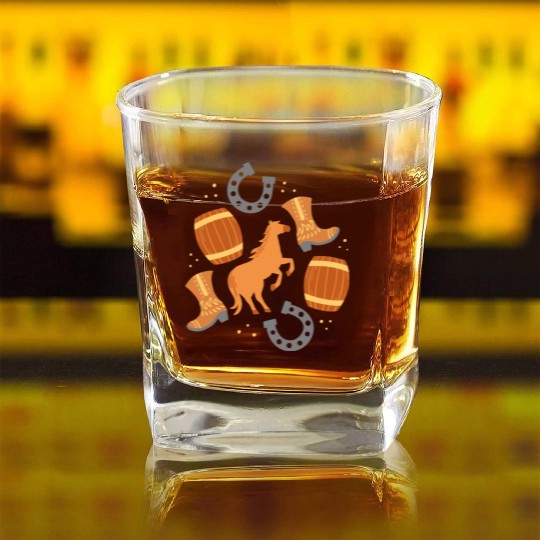 Cowboy Horse Riding Barrel Racing Square Whiskey Glasses